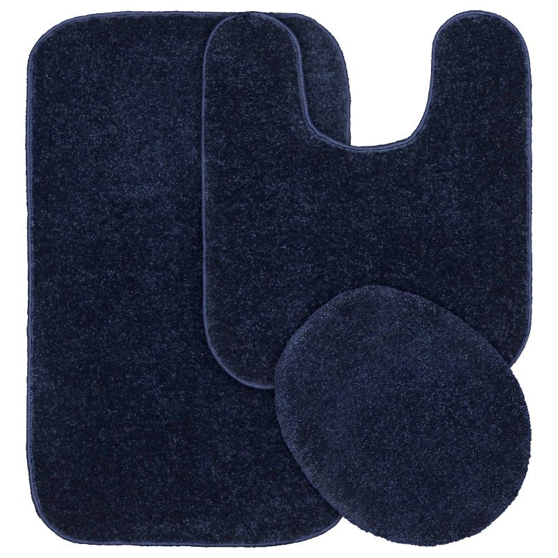 Gramercy 3pc Washable Bathroom Rug Set Navy - Garland Rug: Non-Skid, Tufted, Polypropylene Bath Mats Set