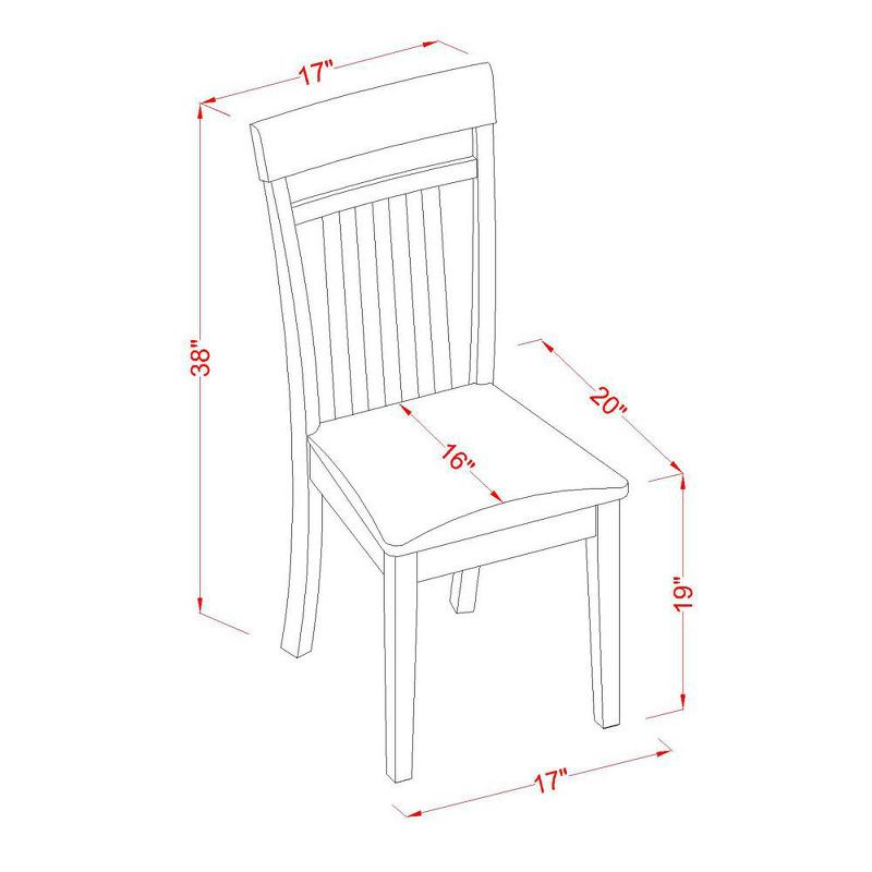 East West Furniture, Capri slat back Chair for dining room with Leather Upholstered Seat , Set of 2