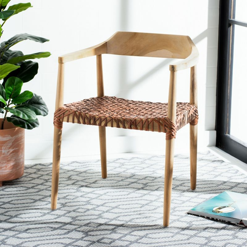 Munro Leather Woven Accent Chair - ACH1005 - Natural/Light Honey - Safavieh