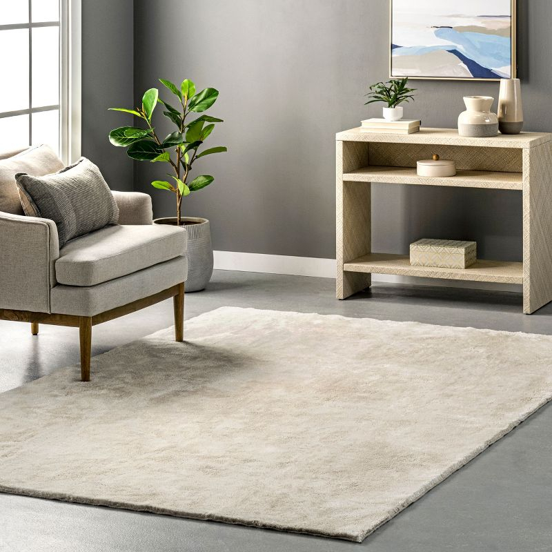 nuLOOM 6' x 9' Cozy Plush SuperiorWash Area Rug, Machine Washable, Non-Slip, Soft Fluffy Shag Carpet for Living Room Bedroom Nursery, Loni Cream