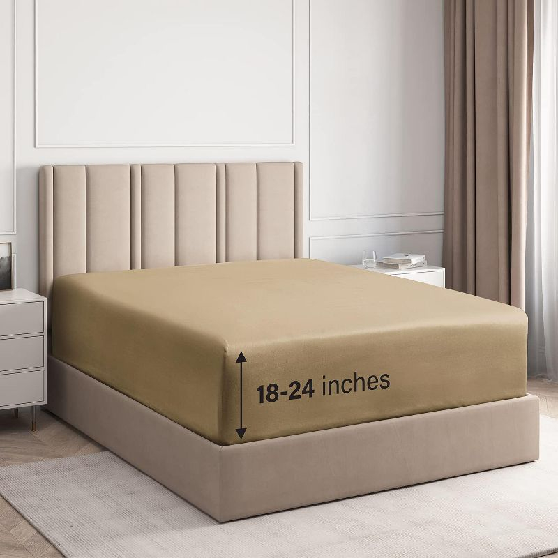 CGK Linens 100% Cotton 400 TC Fitted Sheet Only - Extra Deep Pocket for 18"-24" Mattresses in Beige, Size Full