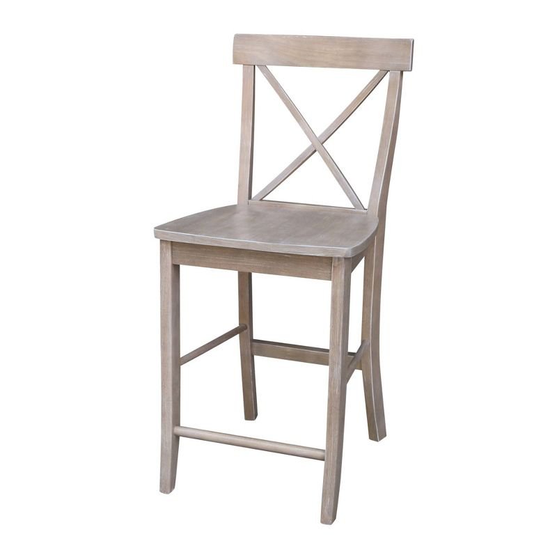 International Concepts 24" X Back Counter Height Barstool Washed Gray/Taupe : Rubberwood Frame, Fixed Seat Height 24"
