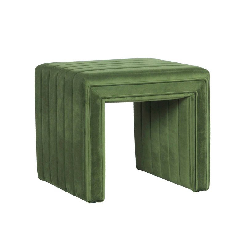 HomePop Modern Channel Ottoman Green Velvet: Luxury Glam Style, Plywood & MDF, No Assembly Required
