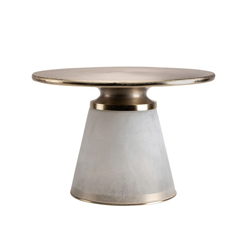 Sagebrook Home 17" Glass and Metal Round Nebular Coffee Table with Metal Top Clear/Frost: Contemporary Pedestal Design