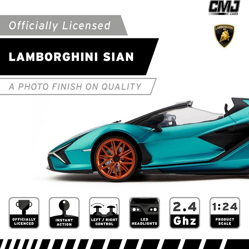 CMJ RC Cars: Lamborghini Sián FKP 37 - Blue - 1:24 Scale, 2.4GHz, LED Headlights