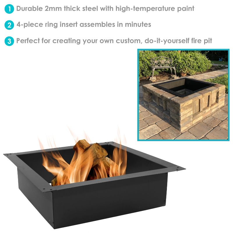 Sunnydaze Outdoor Heavy-Duty Steel Portable Above Ground or In-Ground Square Fire Pit Liner Ring - 36" - Black