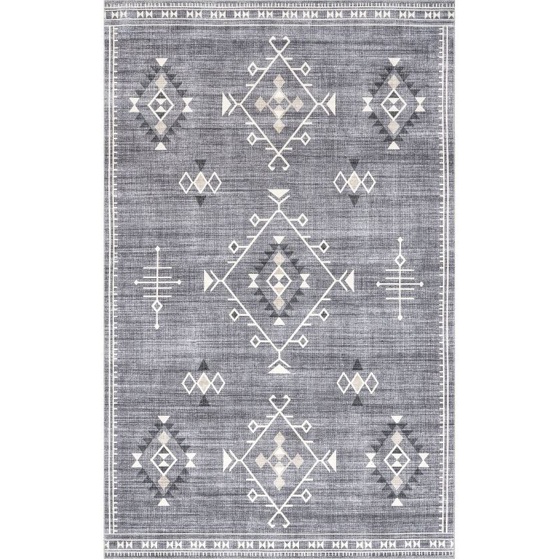 Nuloom Evalyn Southwestern Pet Friendly Machine Washable Area Rug, 5' x 8', Grey