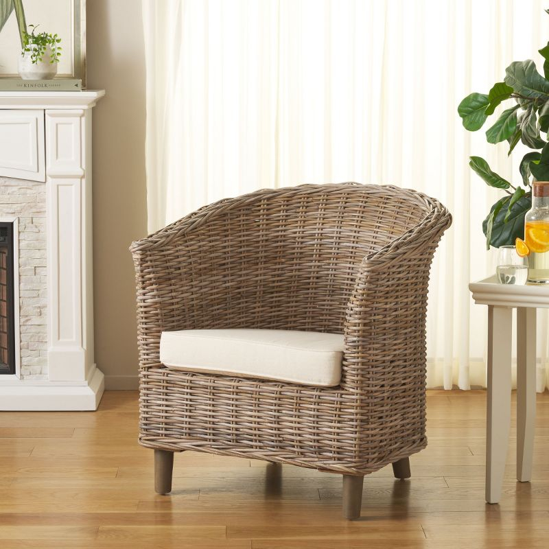 Omni Barrel Chair - FOX6501 - White/Natural Unfinished - Safavieh
