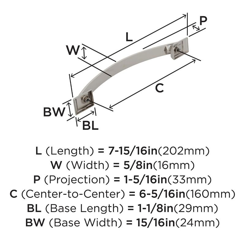 Amerock Candler 6-5/16 inch (160mm) Center-to-Center Polished Nickel Cabinet Pull
