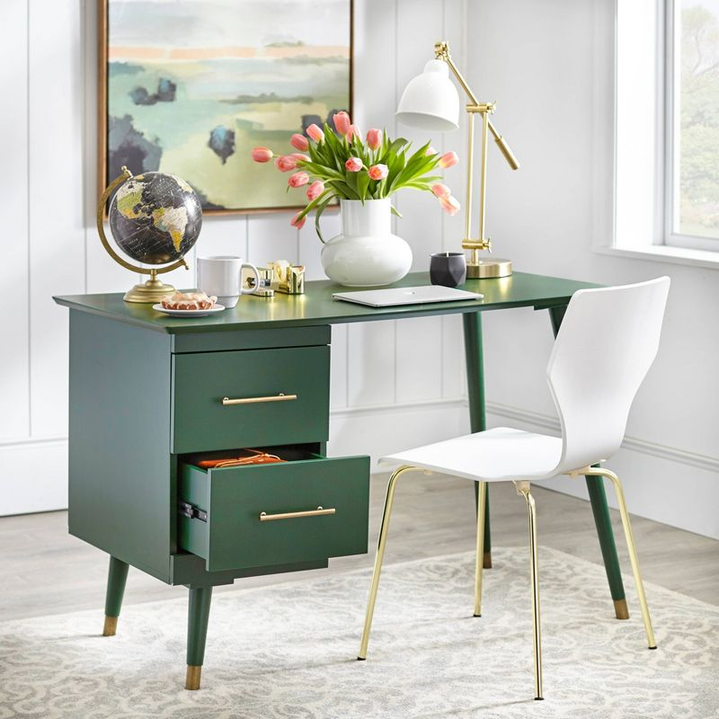 Angelo:HOME 2 Drawer Leon Mid Century Modern Desk Green: MDF Surface, Wood Frame, Adult Assembly Required