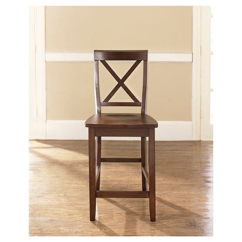 Crosley 24" 2pc X-Back Counter Height Barstools Mahogany: Hardwood Frame, Spot Clean, Traditional Style