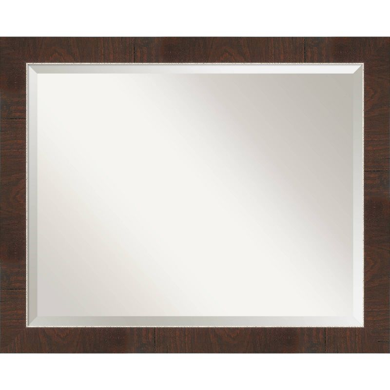 Amanti Art 32" x 26" Wildwood Framed Bathroom Vanity Wall Mirror Brown: Modern Rectangle, Beveled, Wall Mount, Polystyrene Frame