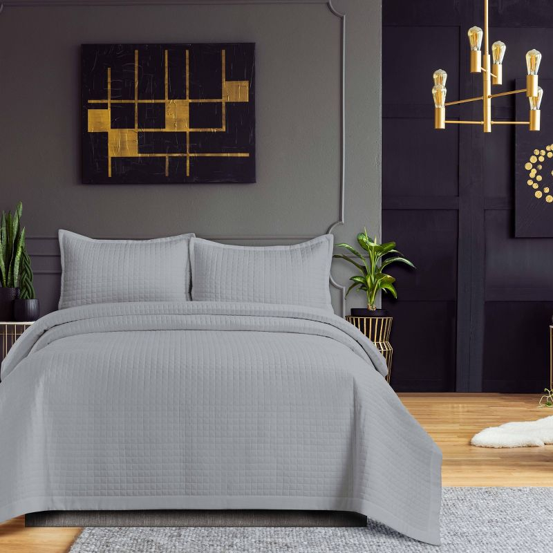 Twin Naples Microfiber Quilt Set Light Gray - Tribeca Living