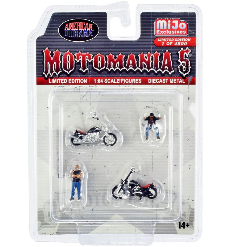 "Motomania 5" 4 piece Diecast Set (2 Figures and 2 Motorcycles) Limited Ed to 4800 pcs for 1/64 Scale Models by American Diorama