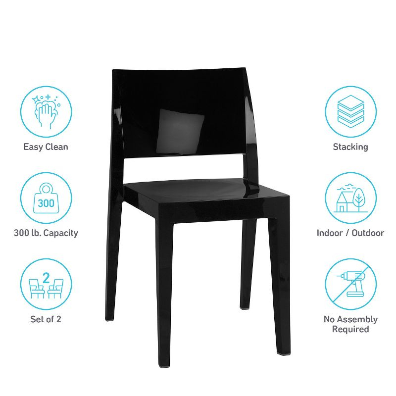 WRGHOME Palermo Modern Outdoor/Indoor Plastic Resin Stacking Patio Dining Chairs  (Set of 2) - BLACK