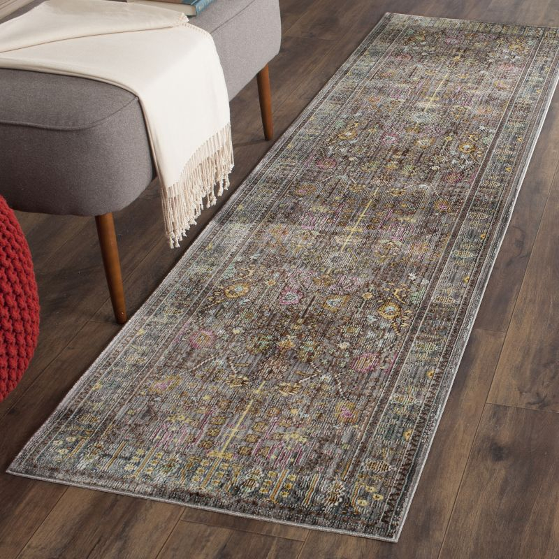 Valencia VAL108 Power Loomed Indoor Runner Rug - Grey/Multi - 2'3"x12' - Safavieh