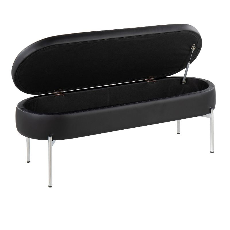 48" Chloe PU Leather Storage Bench Metal Chrome/Black - LumiSource: Flip-Top Lid, Entryway Seating