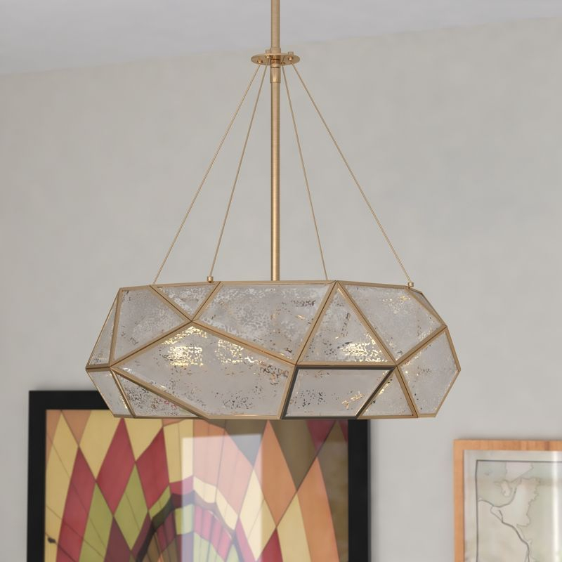 VAXCEL Euclid Brass Mid-Century Modern Pendant Light Mercury Glass, Aged Brass, 3 Light, 20 inch