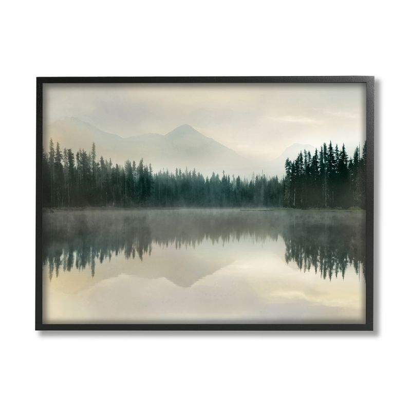 Stupell Industries Foggy Lake Forest Landscape Soft Nature Water Reflection Black Framed Giclee, 24 x 30