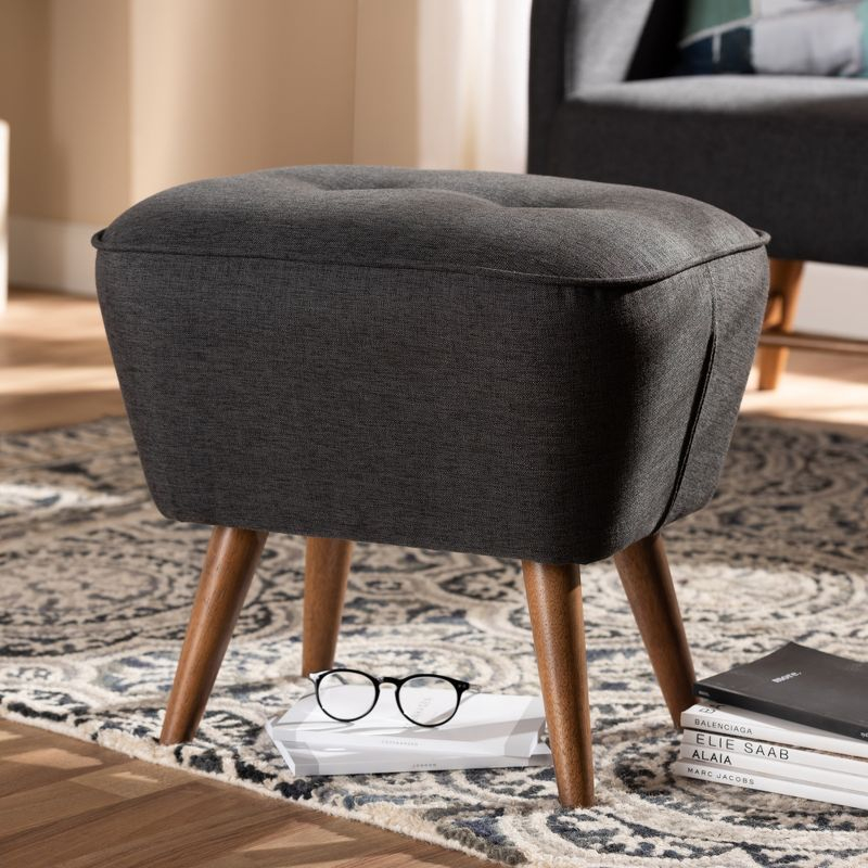 Petronelle Walnut Finished Wood Ottoman Dark Gray - Baxton Studio
