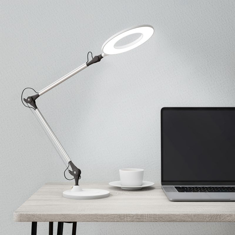 Hastings Home Adjustable Swing Arm LED Desk Lamp for Home Office (White)
