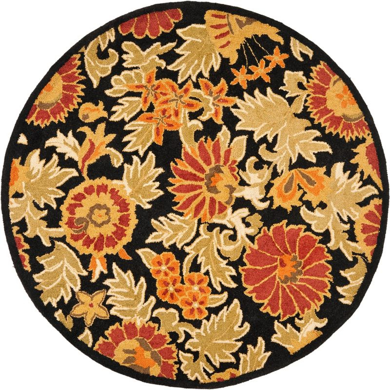 Blossom BLM912 Hand Hooked Area Rug - Black/Multi - 6' Round - Safavieh.