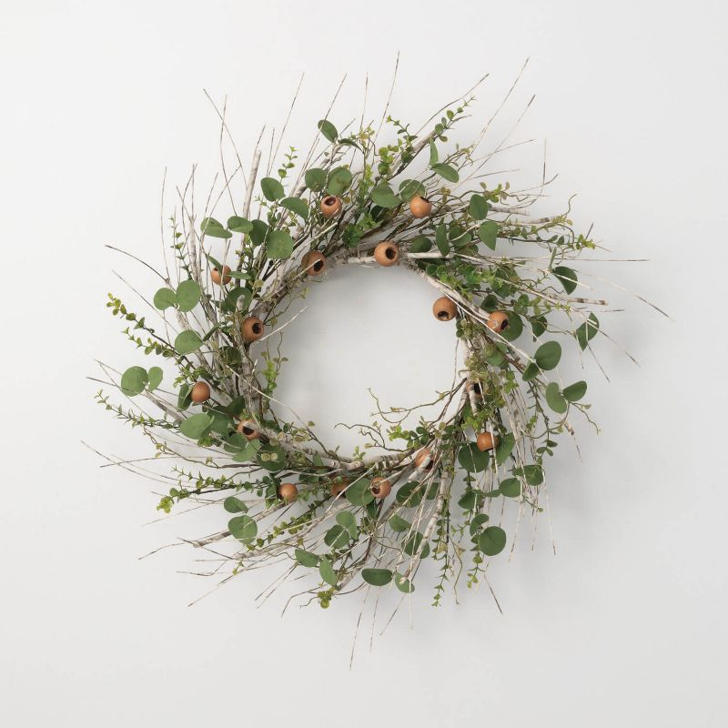 Sullivans Artificial 24" Birch, Eucalyptus And Pod Wreath