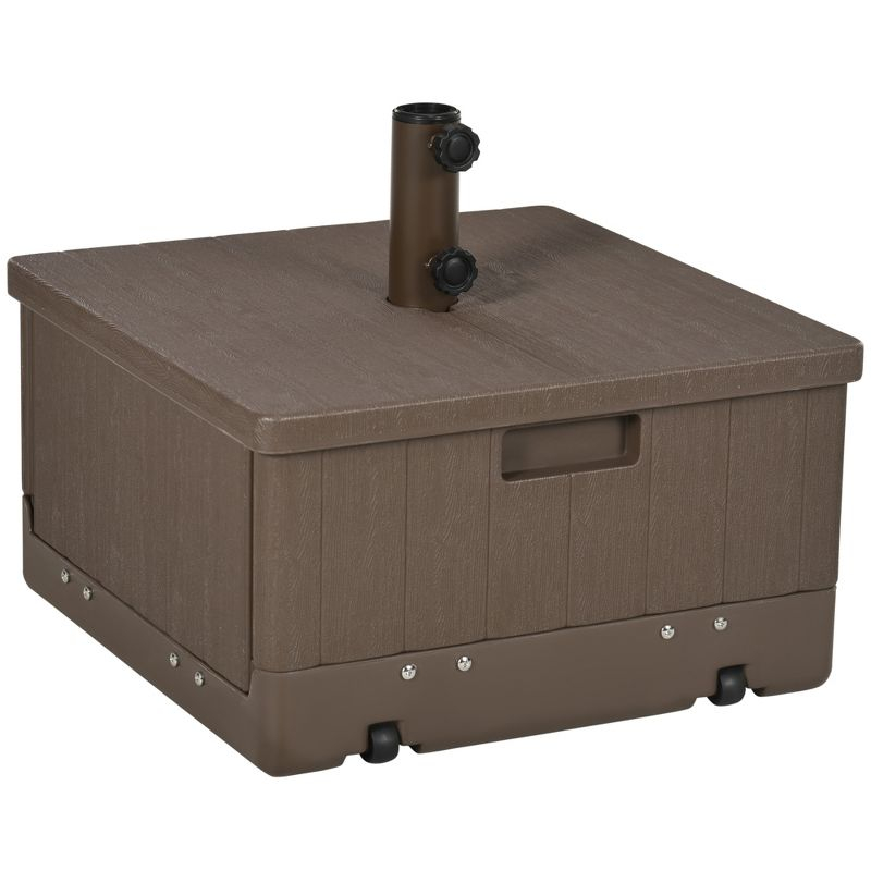 Outsunny 3-in-1 Patio Umbrella Stand Table Raised Garden Bed with Wheels and Handles, Brown