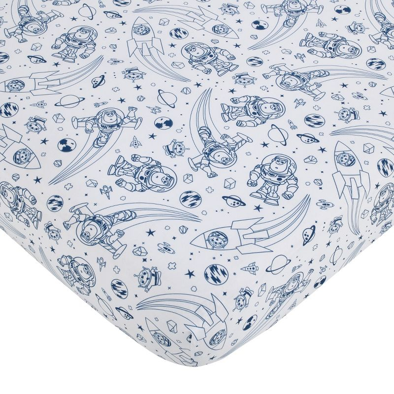 NoJo Disney Toy Story Outta This World Blue and Gray 3 Piece Nursery Crib Bedding Set - Comforter,  Fitted Crib Sheet, and Crib Skirt
