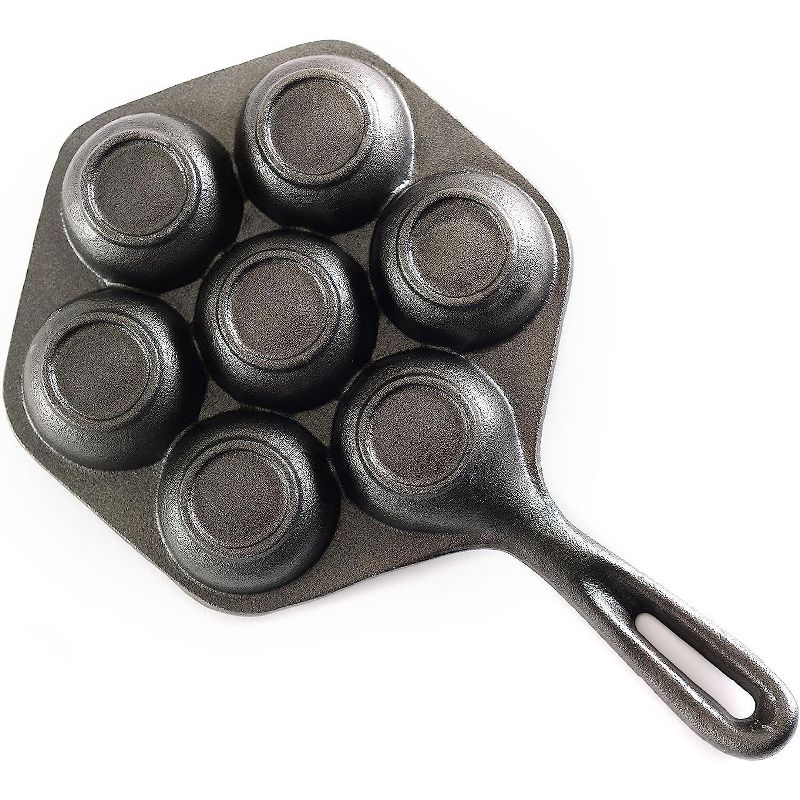 Norpro Cast Iron Stuffed Pancake Pan, Munk/Aebleskiver, 2" / 5cm diameter, Black