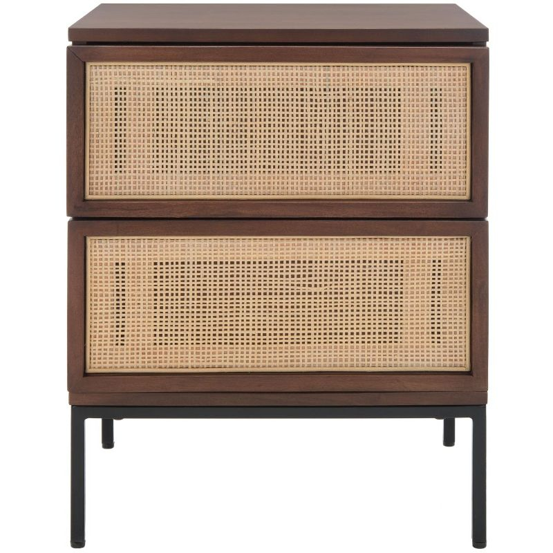 Zadie 2 Drawer Rattan Nightstand - NST5007 - Walnut/Natural - Safavieh