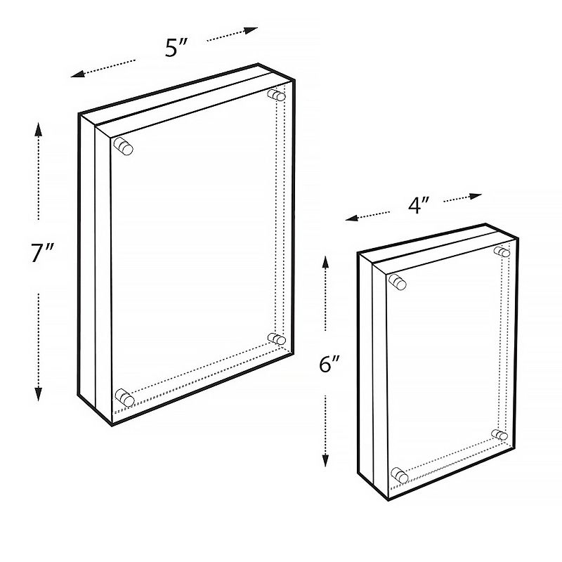 Azar Displays Clear Acrylic Magnetic Photo Block Frame Set with 4x6 and 5x7 size Frames