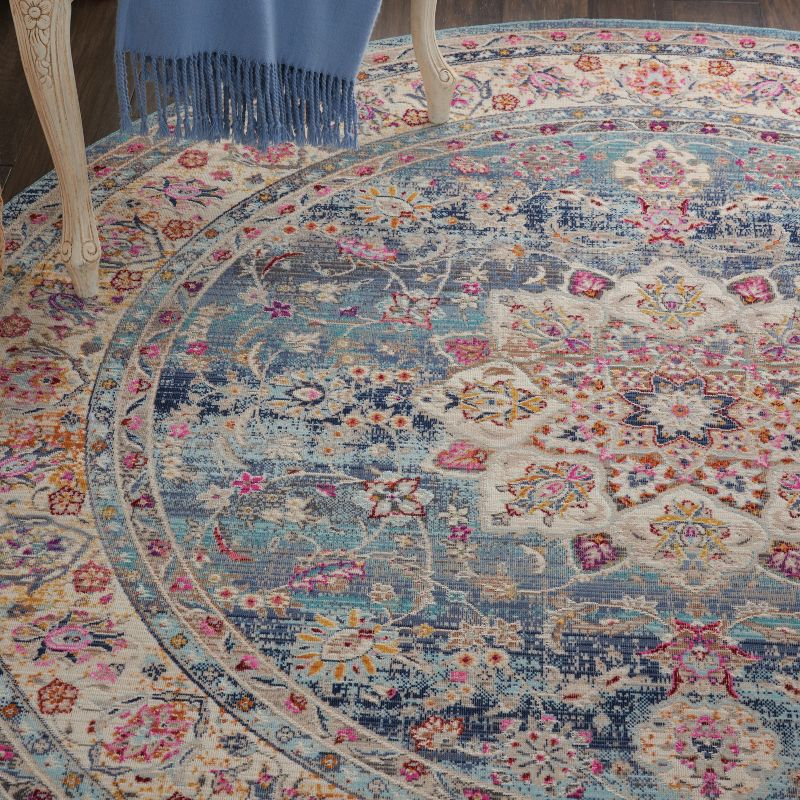 Nourison Vintage Kashan VKA01 Blue/Ivory/Orange Indoor Area Rug - 6' x ROUND