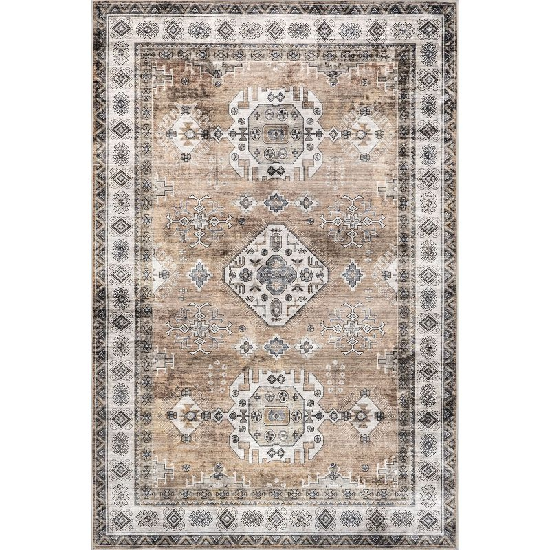 Nuloom Evelina Medallion 6x9 Spill Proof Machine Washable Indoor Area Rug for Living Room Bedroom Dining Room Kitchen, Light Orange/Ivory