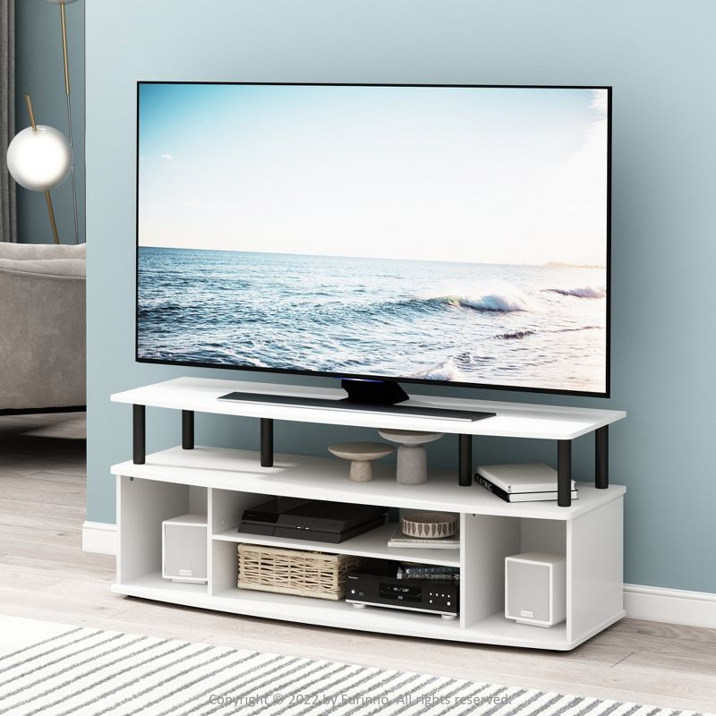 Furinno Modern TV Cabinet Large Entertainment Center Hold up to 55" TV with Open Storage Shelves White/Black