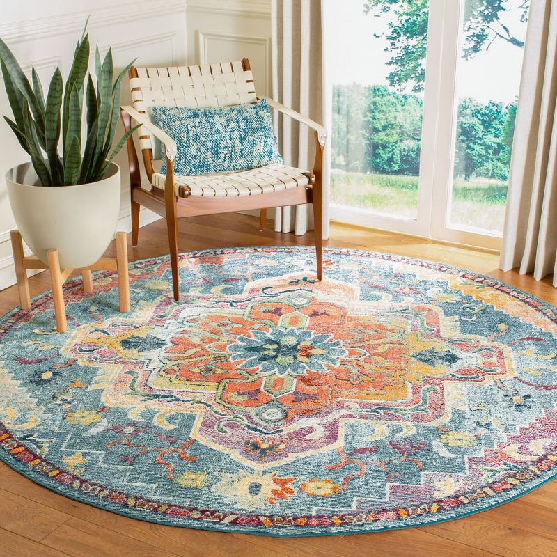 Crystal CRS501 Loomed Indoor Area Rug - Teal/Orange - 7'x7' Round - Safavieh