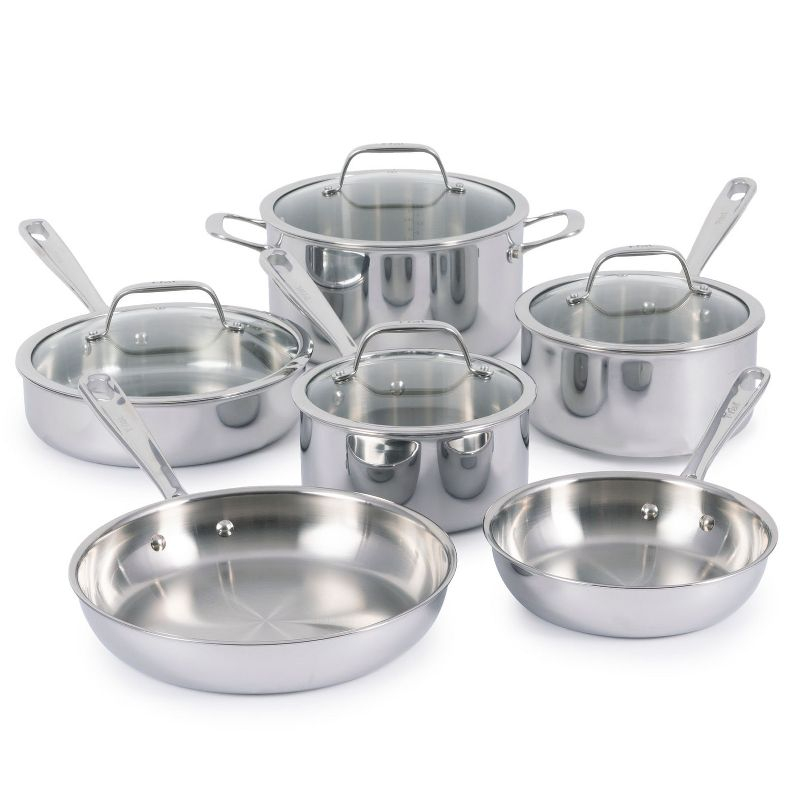 T-fal Pro Tri-Ply Stainless Steel, 10 Piece Cookware Set, Silver