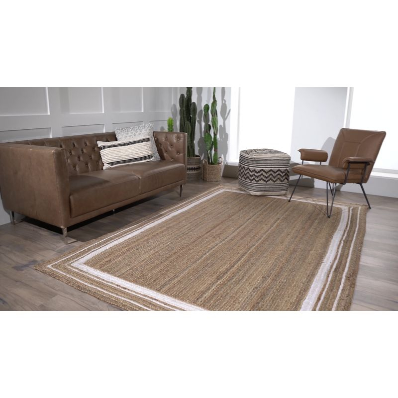 Nuloom Rikki Bordered 4x6 Jute Indoor Area Rug for Dining Room Rug Neutral Rug Living Room Rug Kitchen, Navy/Natural