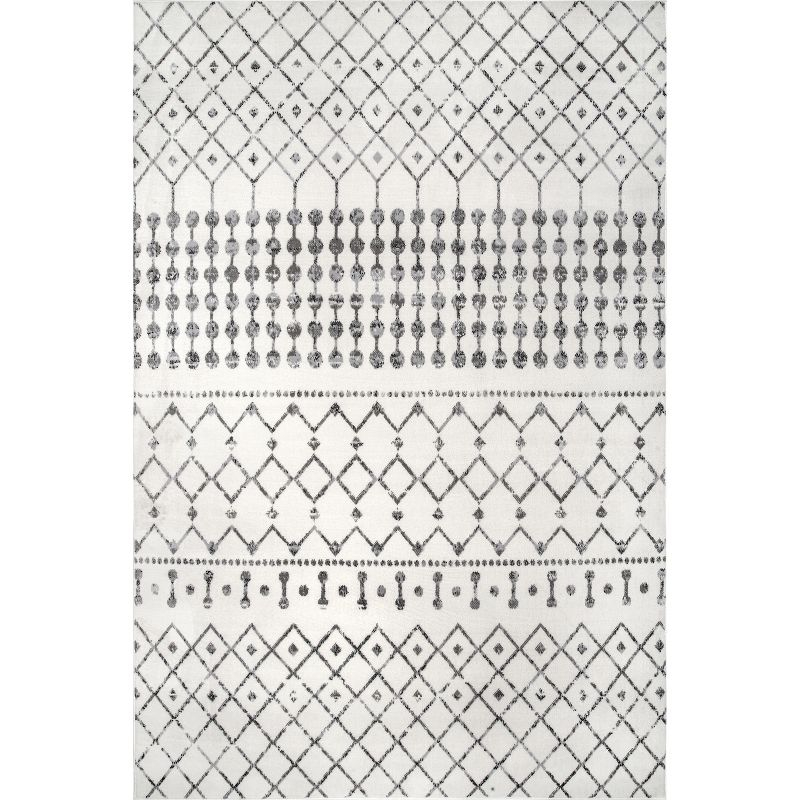 Nuloom 7x9 Zola Geometric Moroccan Indoor Area Rug, Grey, Faded Bohemian Design, Stain Resistant, BedroomLiving Room, Kitchen,