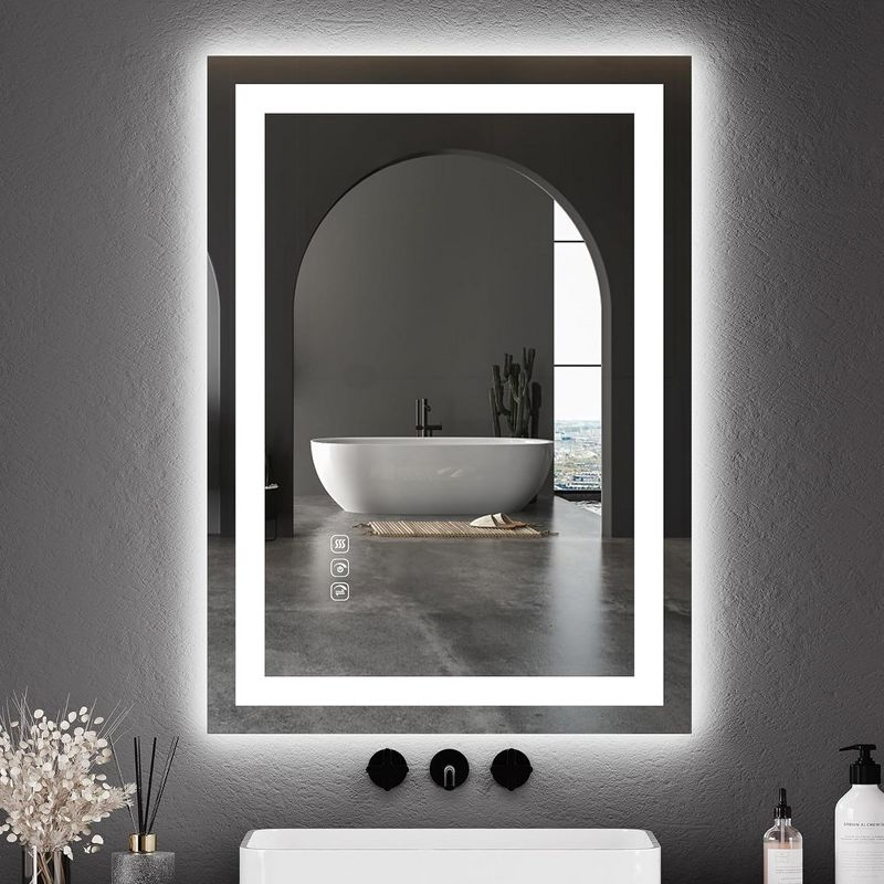 LED Bathroom Mirror 20X28¡° Wall-Mounted Vanity Mirrors Stepless Dimmable Wall Mirrors with Anti-Fog, Backlit + Front Lit, Memory Function, Waterproof