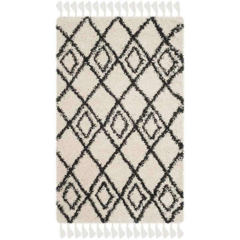 Moroccan Fringe Shag 200 MFG244 Machine Made Indoor Area Rug - Cream/Charcoal - 4'x6' - Safavieh