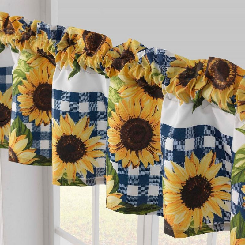 Barefoot Bungalow Sunflower Blue Checker Tailored 84" Window Valance