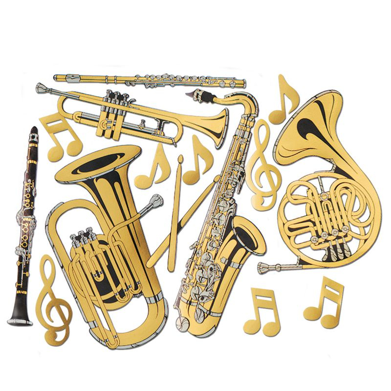 Beistle Gold Foil Musical Instrument Cutouts, 17"-23.5", (15/Pkg) Multicolored