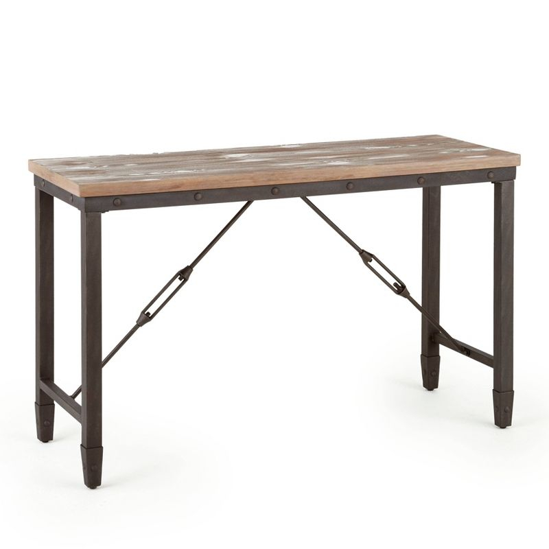 Jersey Sofa Table Antique Oak - Steve Silver Co.: Industrial Design, Entryway, with Metal Glides & Iron Frame
