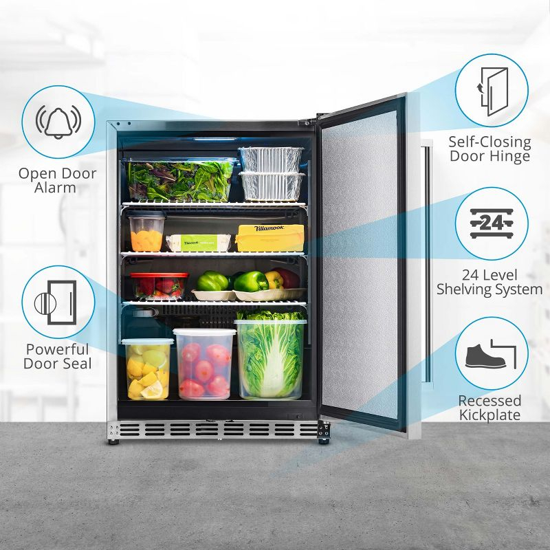 Newair 24" 5.3 Cu. Ft. Commercial Stainless Steel Built-in Beverage Refrigerator, Steel Interior, Weatherproof and Outdoor Rated, ENERGY STAR