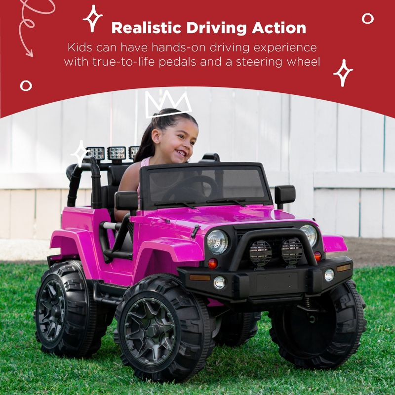 Best Choice Products 12V Kids Ride On Truck Car w/ Remote Control, Spring Suspension, Bluetooth, LED Lights - Pink