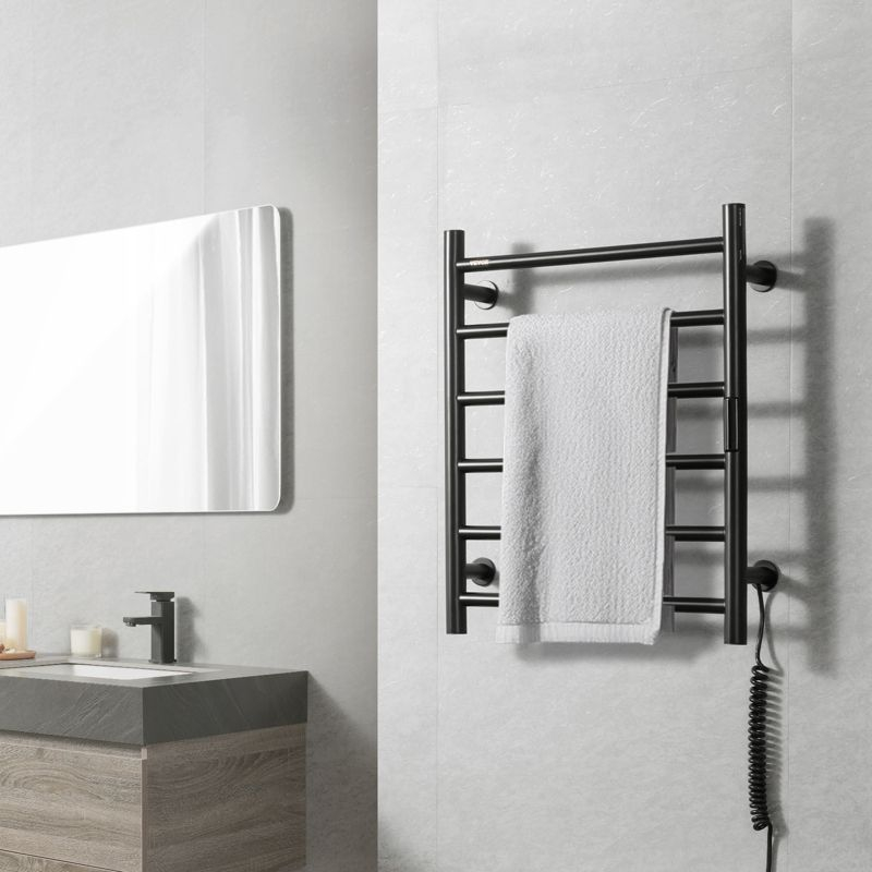 VEVOR 6 Bars Towel Warmer Rack, Wall Mounted Heated Towel Rack for Bathroom, IPX5 Waterpoof Towel Heater Rack with Timer & Display Screen, Black