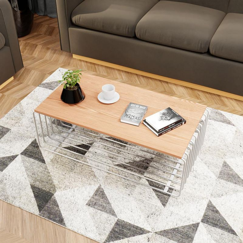 LeisureMod Walden Rectangular Coffee Table Powder Coated White Steel Frame