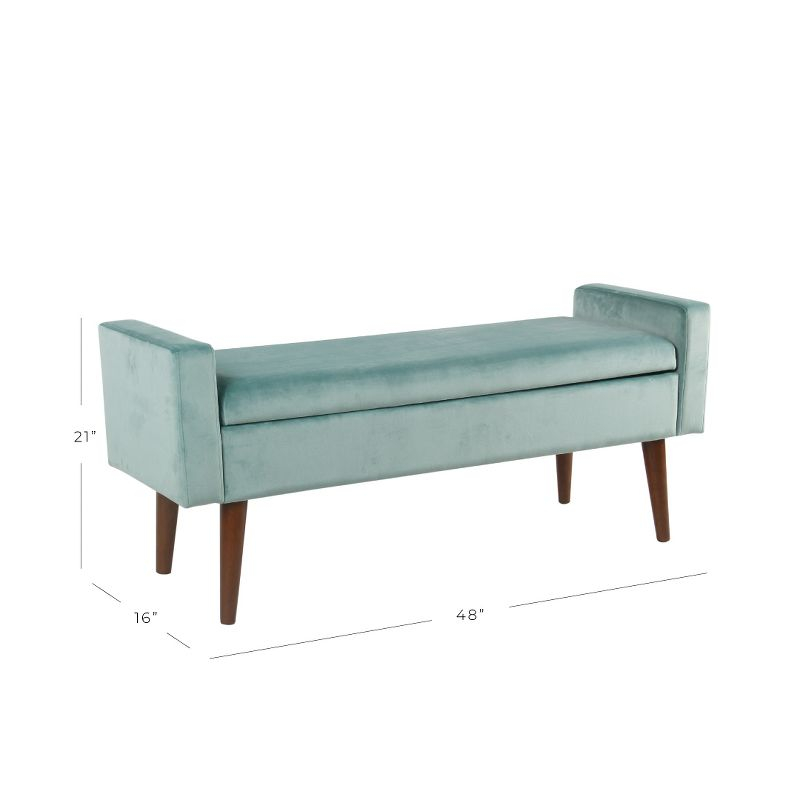 HomePop Fulton Velvet Storage Bench Aqua Blue: Mid-Century, Hinged Lid, Upholstered, Plywood Frame