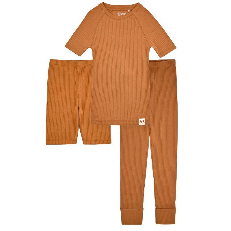 Sleep On It 100% Organic Cotton Rib Knit Snug-Fit 6-Piece Pajama Sets for Boys & Girls, Brown & Grey, Size 4T